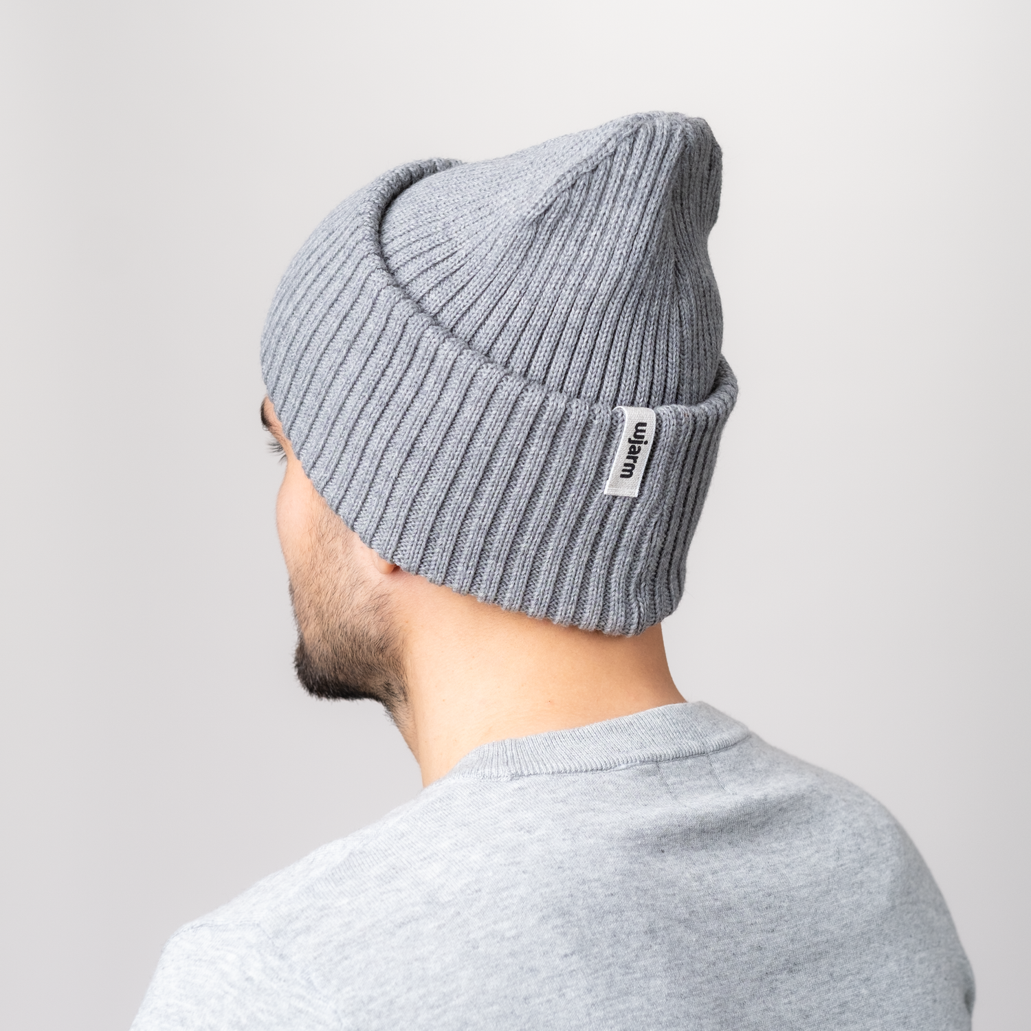 Wjarm® – Men's gray high top merino wool beanie Ilakka